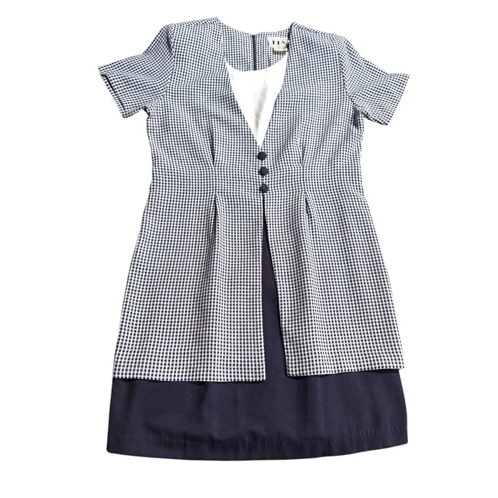 DBY‎ vintage 90s Y2K blue white plaid tie back faux jacket dress Women's sz 11